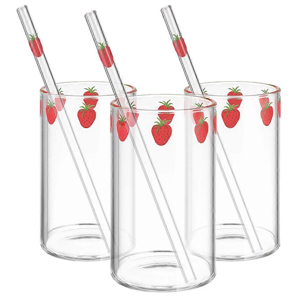 3 Sets Lovely Strawberry Drinking Glass For Parties And Home Use Transparent Cup Design Heat Resistant