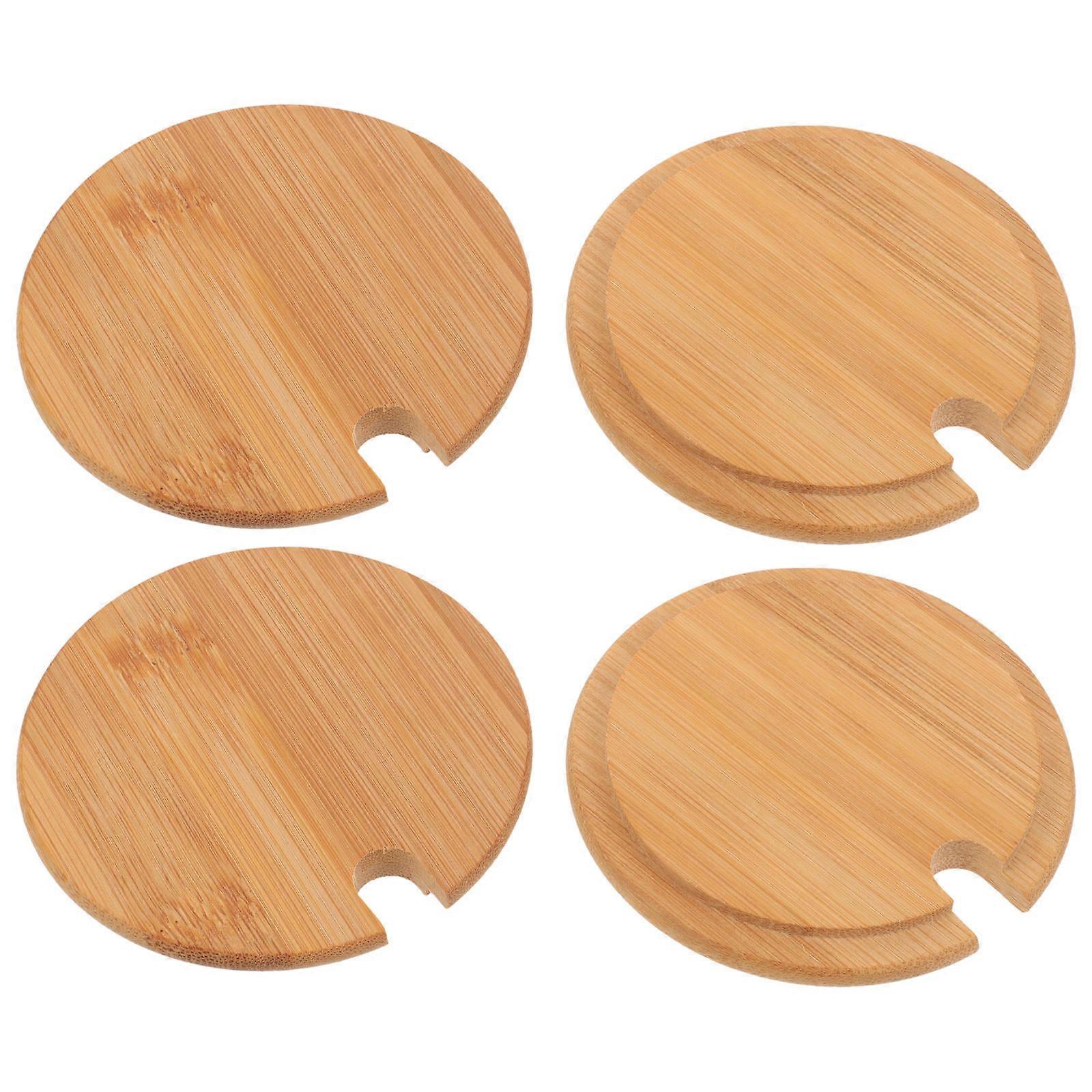 Round Bamboo Mug Lid Covers Designed For General Users Spill Prevention And Sealing Functionality 4Set