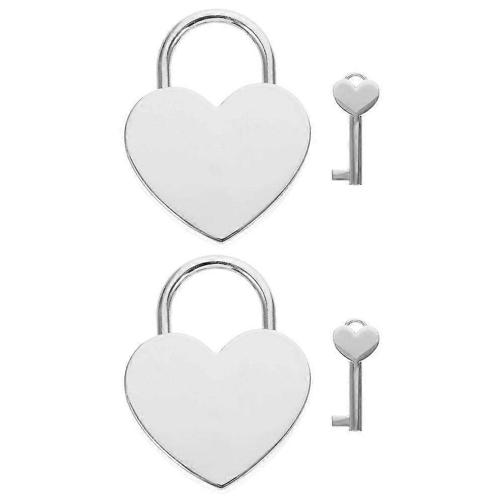 Silver Heart Shaped Padlocks For Love Bridge And Tourist Attractions 2 Sets Lock And Unlock Cute Design