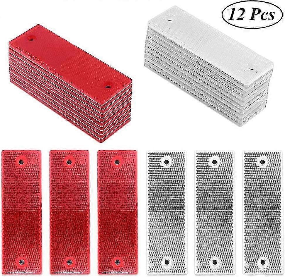 Universal 12-Pack Reflective Warning Plates, Red/White Plastic Markers for Trucks & Trailers