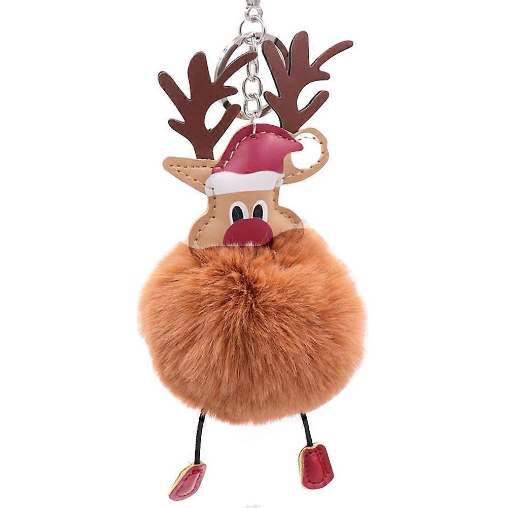 Christmas Themed Cartoon Elk Keychain For Girls And Women Coffee Plush Decoration 1Set