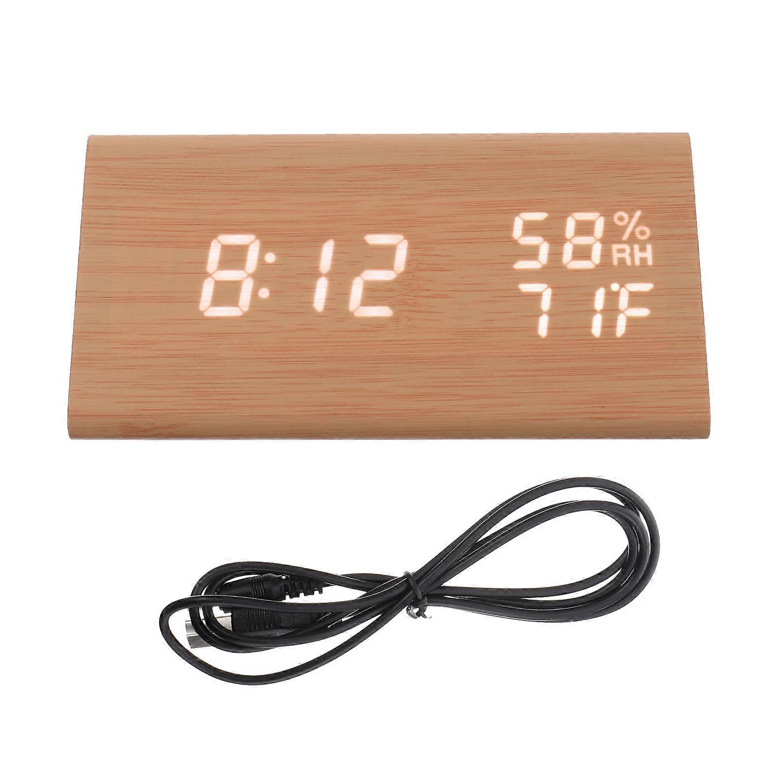 Wooden LED Alarm Clock with Sound Control USB Battery Powered Desk Clock for Bedrooms Modern Brightness Decor