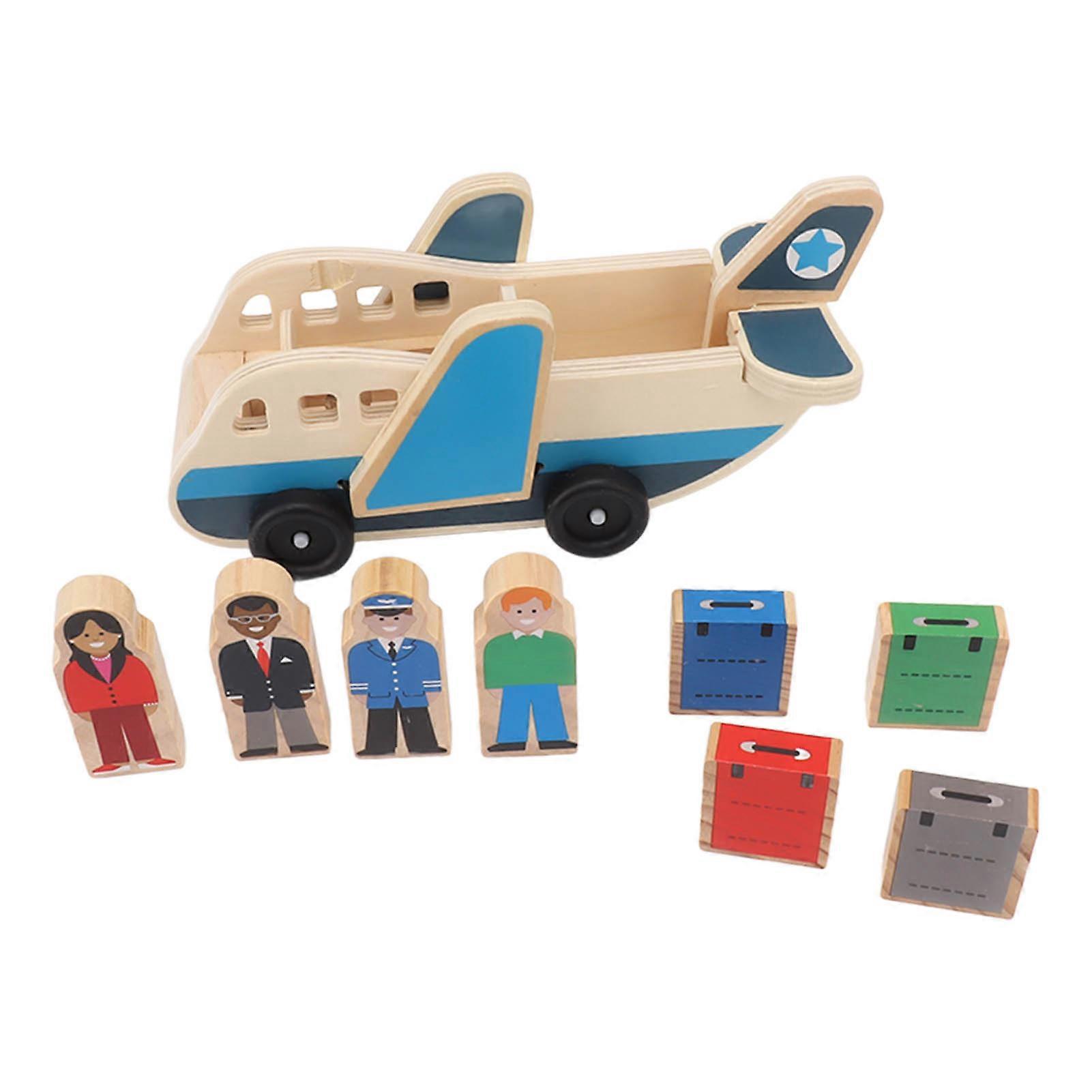 Wooden Simulation Airplane Children Building Block Toys with Blockman and Suitcase Model for Early Education