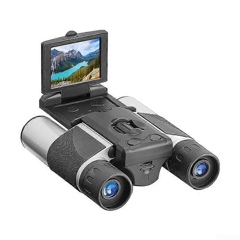 Binoculars with camera and LCD screen, 12x32, for wildlife observation and sports viewing (Silver).