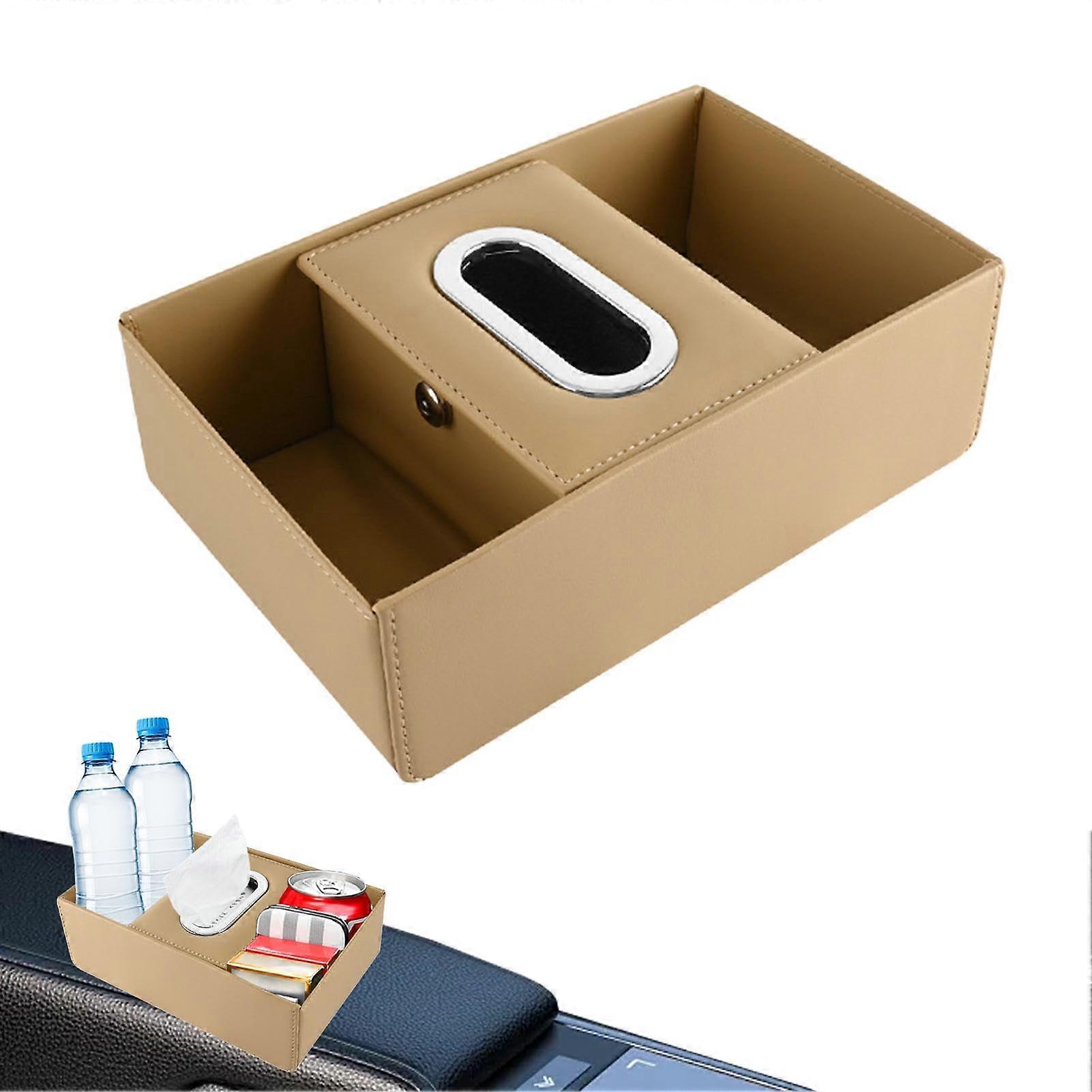 Car Armrest Storage Box Organiser, Centre Console Organiser, Car Armrest Organiser Box for Tissues, Vehicle Storage Tool in Magic Strap Design