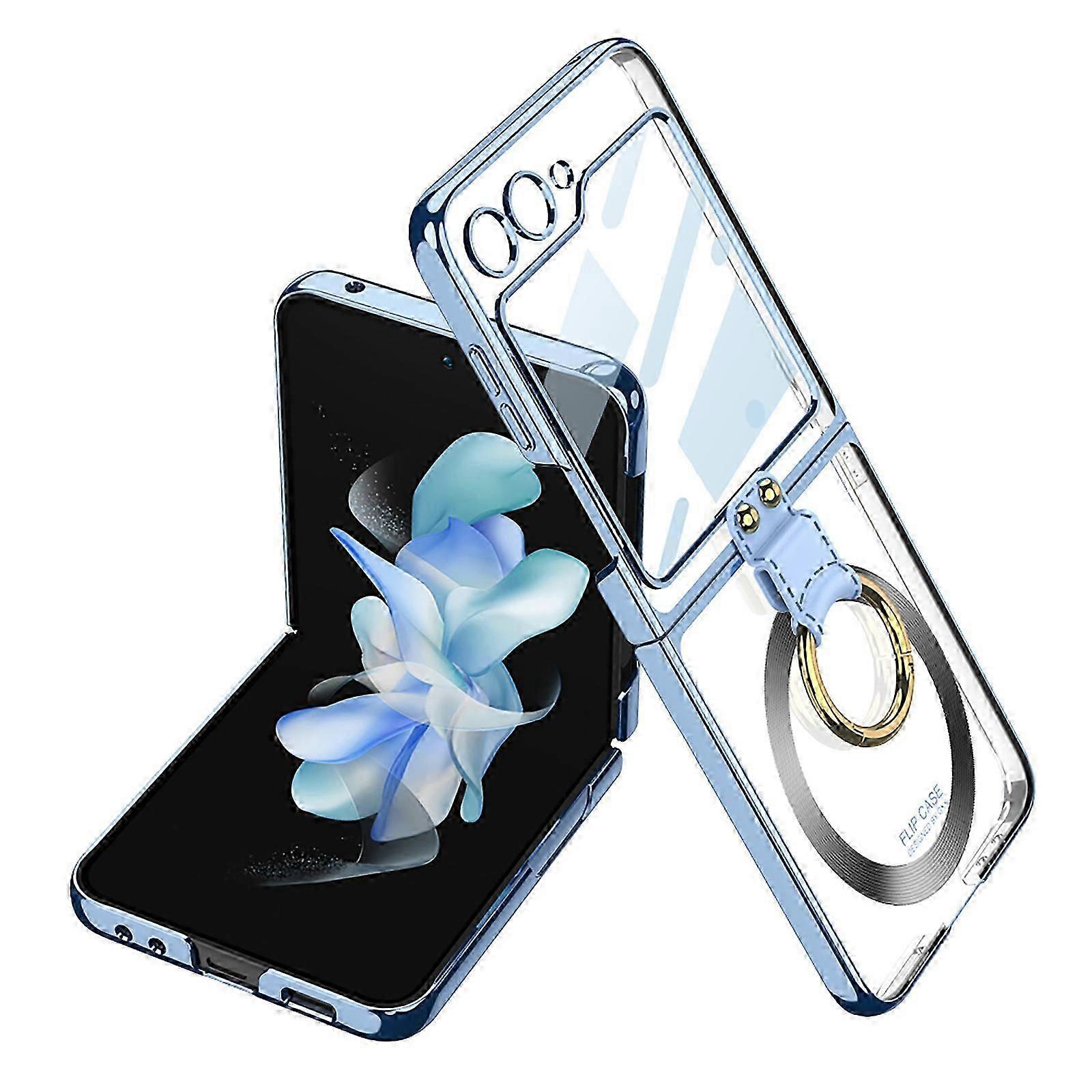 Clear Case for Z Flip 5 with Ring Holder Easy Hold, Ultra-Thin Folding Free Non-Yellowing Clear Back Cover Protector Cover Stand Case