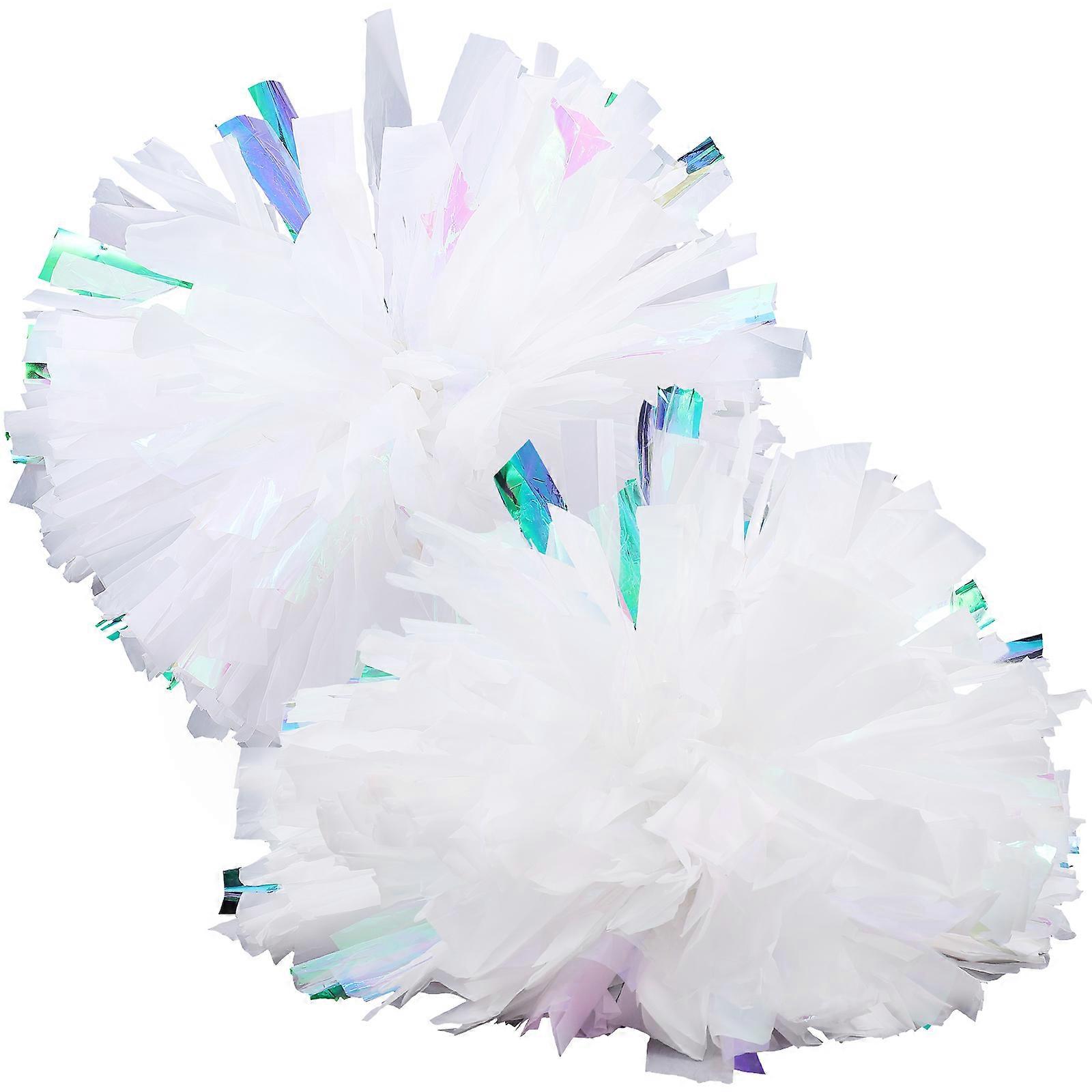 White Cheerleading Pom Poms with Comfortable Handles for Game Playing Made of PE