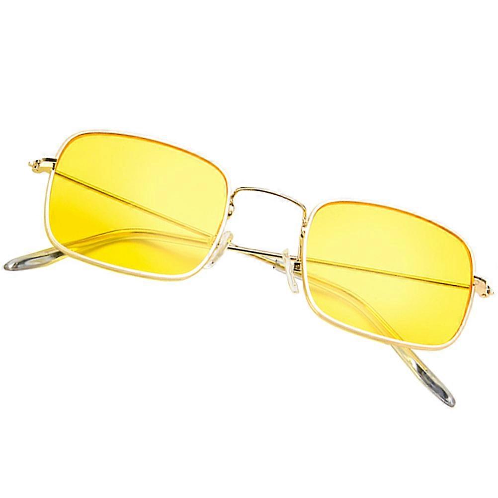 Retro Square Sunglasses with Metal Resin Frame for Beach Party Wear Yellow Lightweight Durable 4 5 Inch