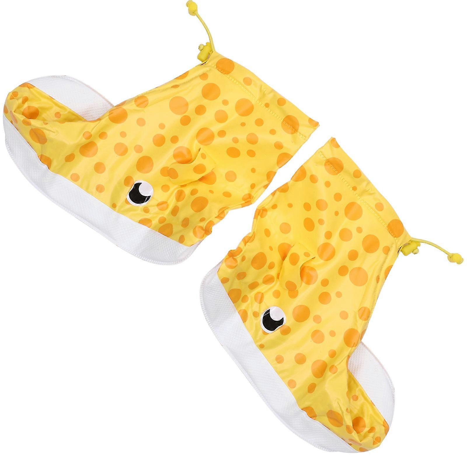 Waterproof Shoe Cover Raining Shoe Protector For Outdoor Daily Use Anti-Slip Yellow Small Deer Pattern Size S 1 Pair