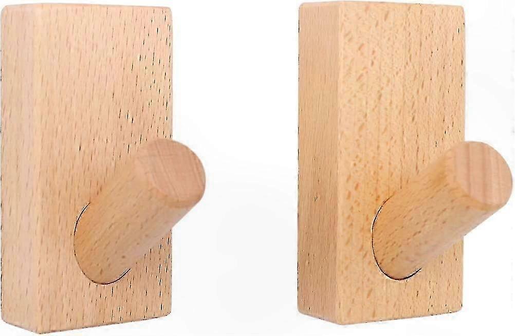 Natural Wood Wall Hooks, Set of 2 Decorative Beech Hooks for Home Decoration