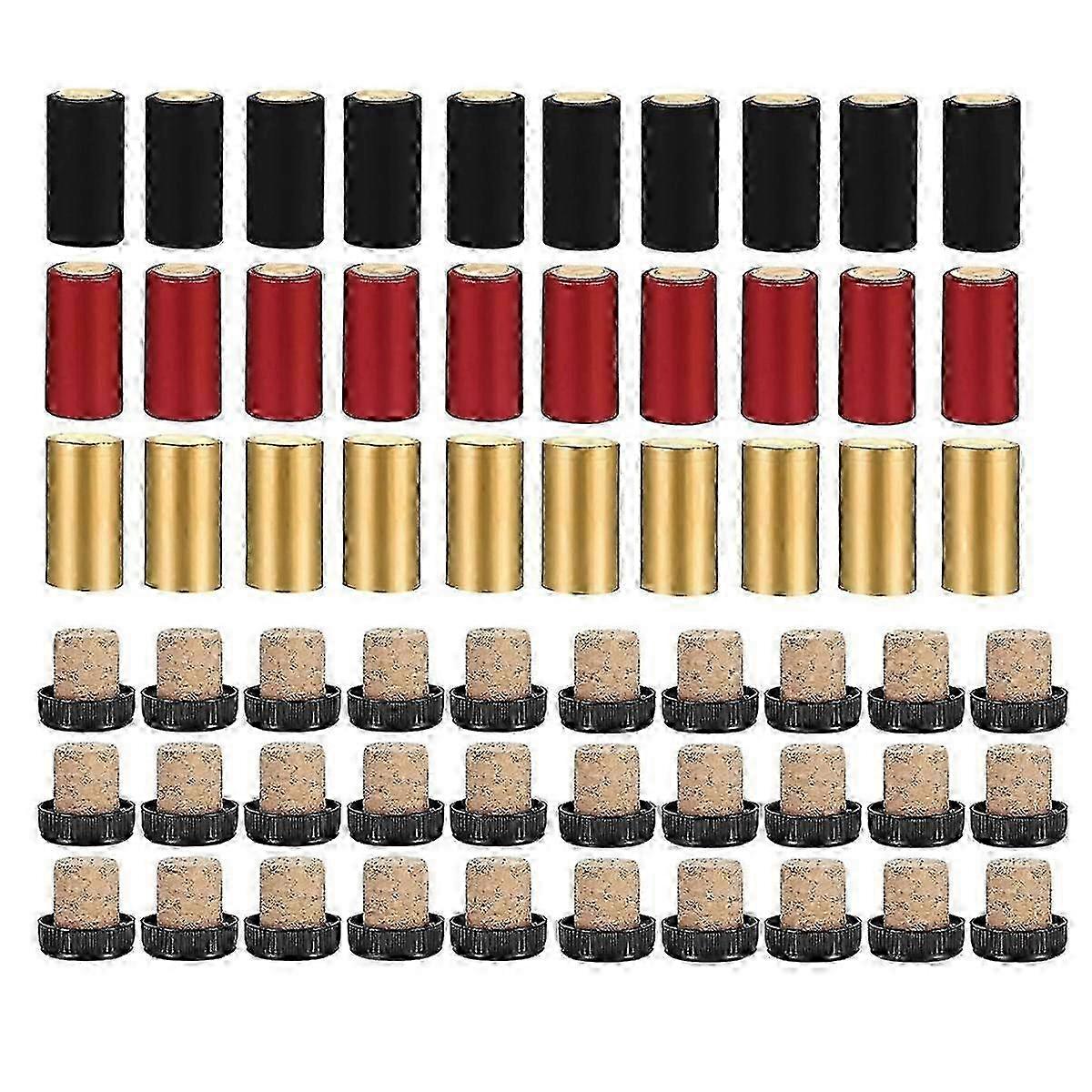 60 Count Wine Bottle Sealer Pack with 30 Corks and 30 PVC Caps for DIY Wine Making and Storage