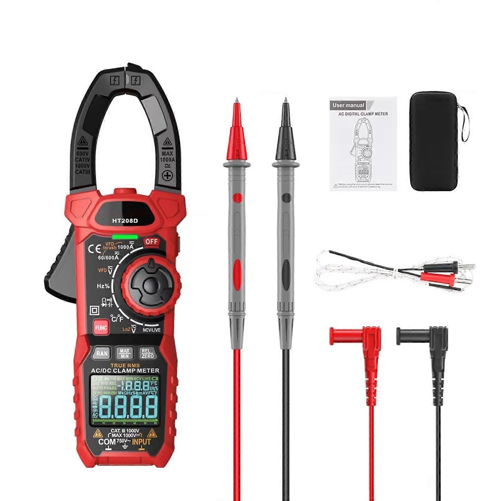 HT208D 1000A Digital Clamp Meter for Measuring Current, Voltage, Temperature, Capacitance, Resistance, and Diode Tester Tool