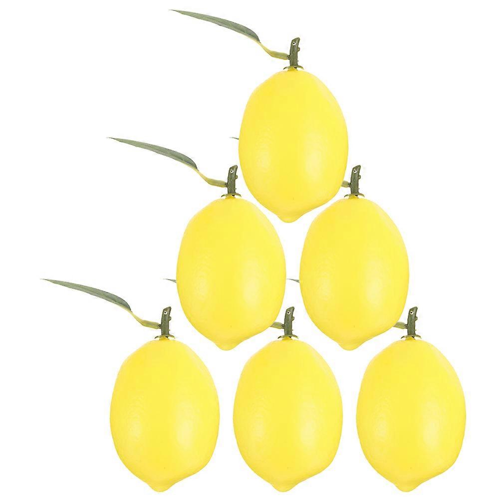 6 Pcs Realistic Faux Lemon Models with Leaves, Artificial Fruit Props for Photography, Kitchen Decor, and Home Display