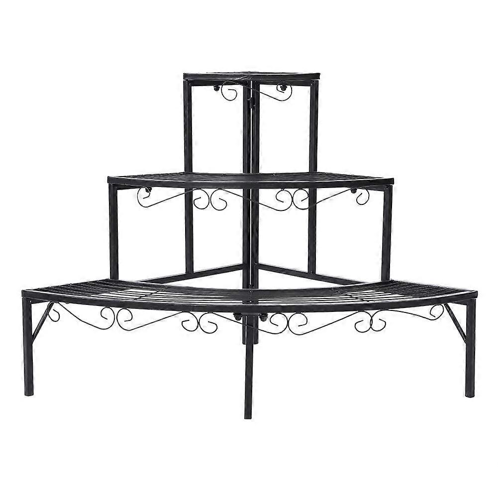 3Tier Metal Corner Plant Stand, Black – SpaceSaving Flower Pot Display Rack for Living Room, Garden, Balcony, and Patio.