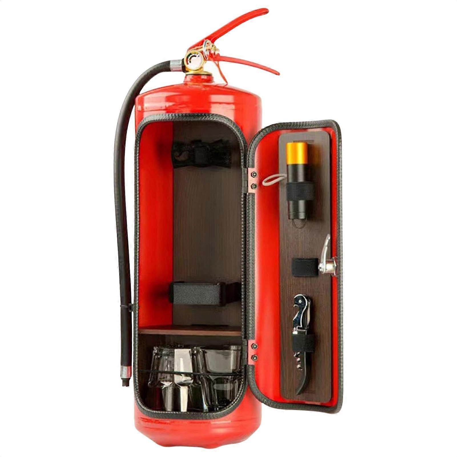 Min-i Bar Fire Extinguisher Home Decoration, Handmade Metal Whiskey Storage Box, Red Handle Wine Cabinet Accessory
