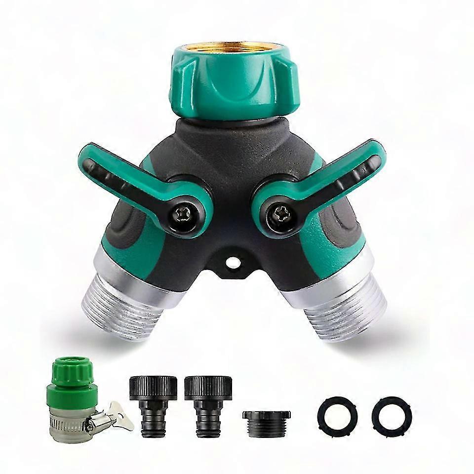 2 Way Hose Splitter with 2 Valve Outlets, 3/4" & 1/2" Garden Hose Distributor with 3 Washers
