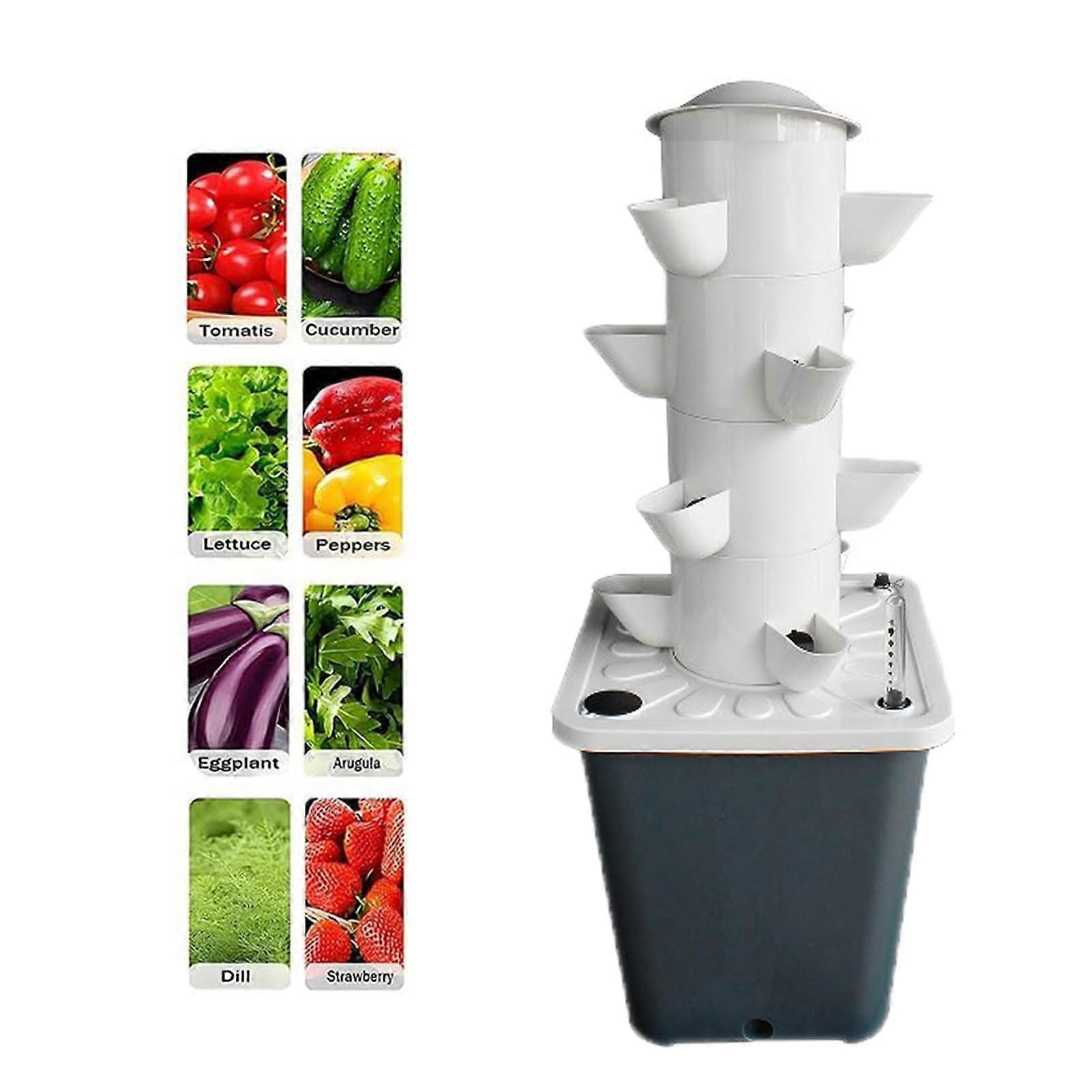 Hydroponic tower  4Tier vertical garden system  Indoor planter with Pump  Timer Grey (20 holes)