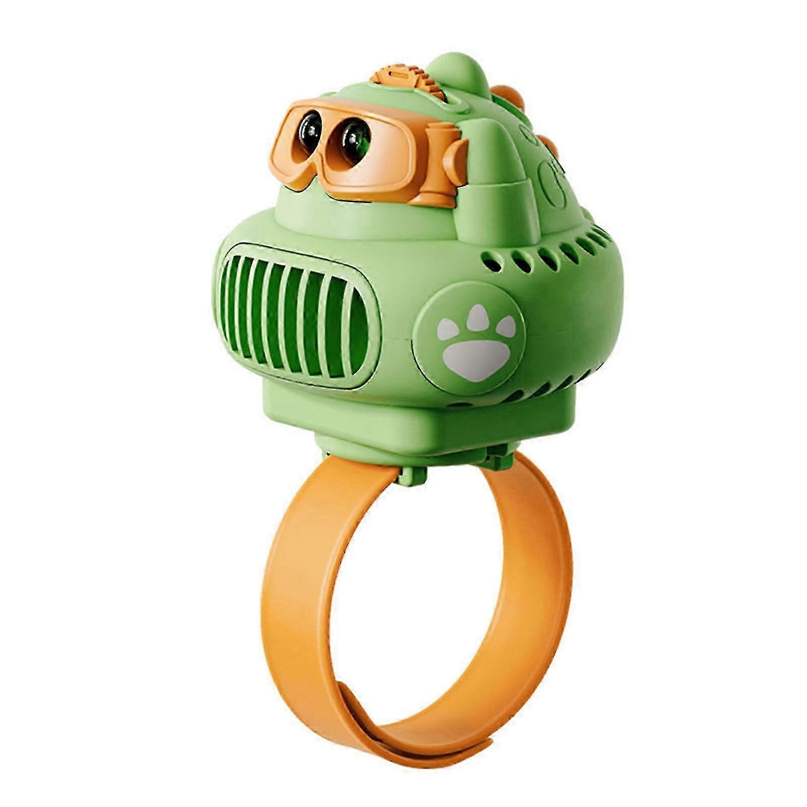 USB Rechargeable Dinosaur Projection Watch Fan for Kids with 3 Speed Settings & Adjustable Wrist Strap - Green