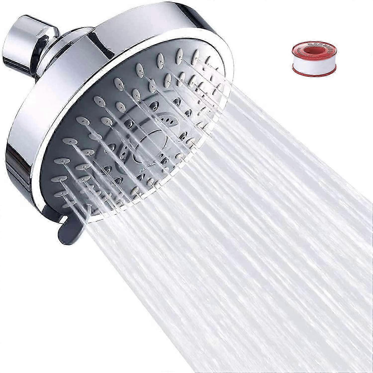 Shower Head, Fixed Shower Head, Anti Limescale Shower Head, High Pressure Shower Head, Adjustable Water Saving Rain Shower Head 5 Settings, 2.5 GPM