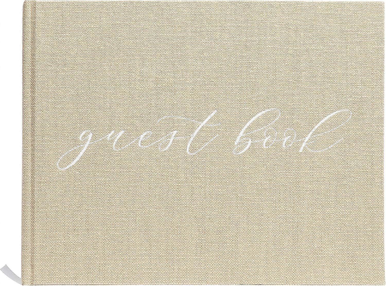 Linen Wedding Guest Book with White Script - Classic Elegant Wedding Decor