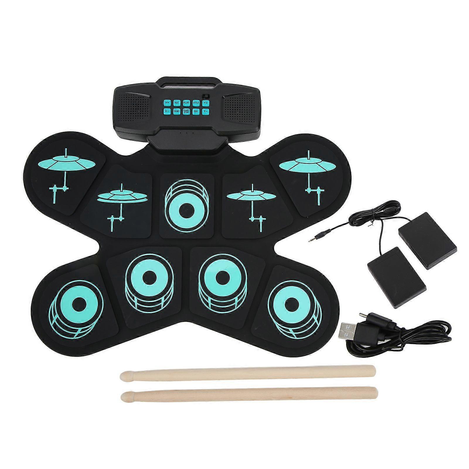 Electronic Drum Set Portable Foldable Built in Dual Stereo Speakers 9 Key Drum Pad for Beginners Adults