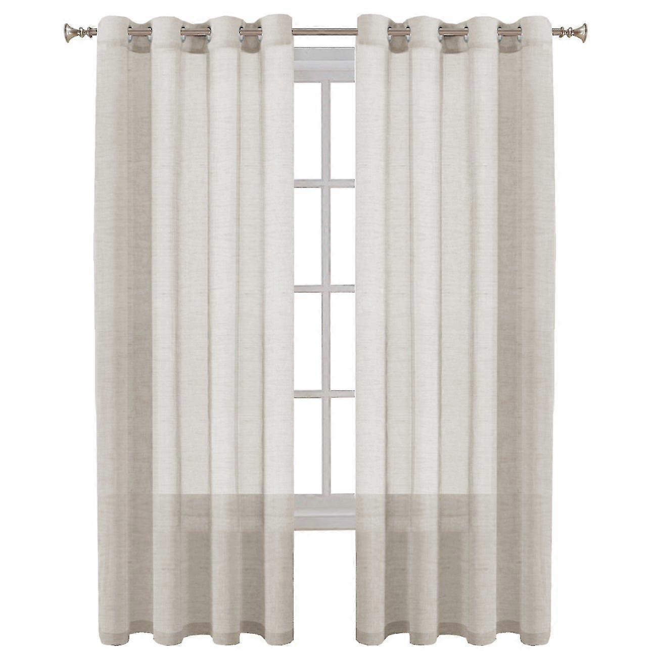 Linen sheer curtains window treatment eyelet top panels 2 pieces, n...