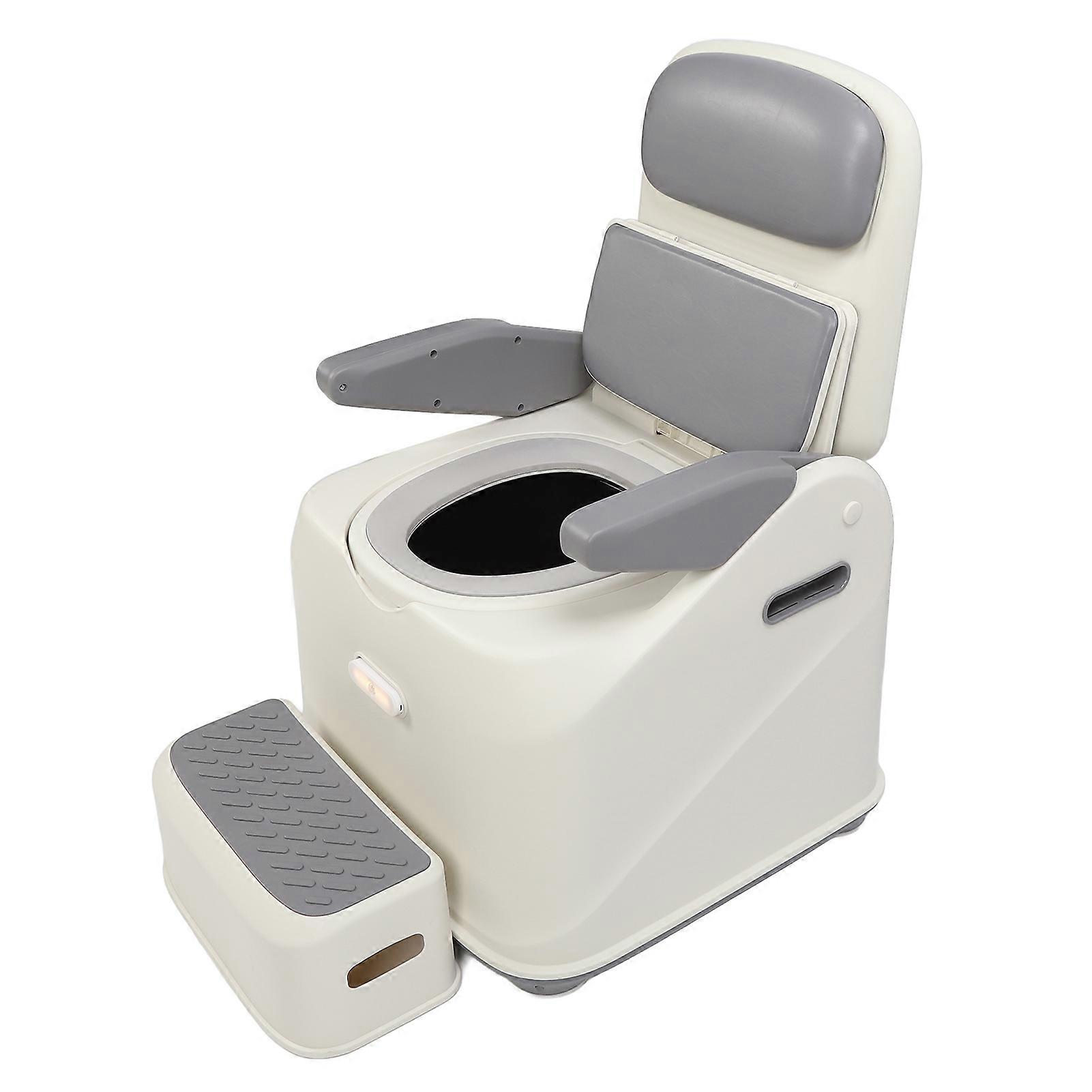 Bedside Commode Toilet with Arms, Sensor Light, Grey, 59x59x88cm