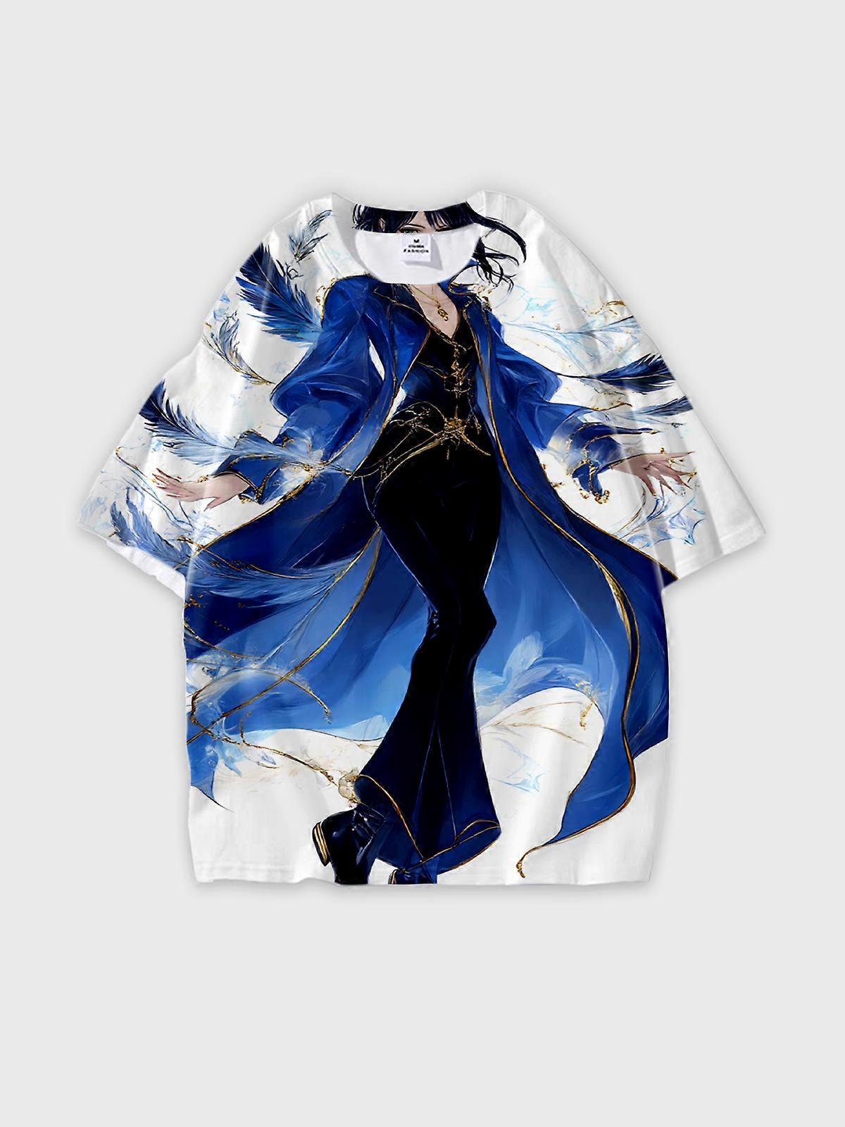 T-Shirt Round Neck, Loose Short Sleeve Pattern Graphic Tee, Unisex Summer Casual Top V2633