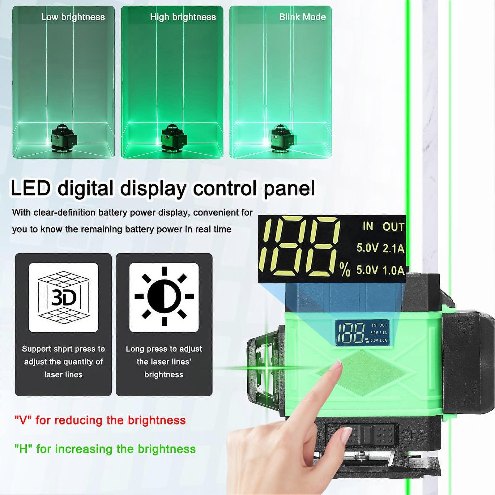 Multifunctional 16-Line 3° Self-Leveling Laser Level Kit, Green
