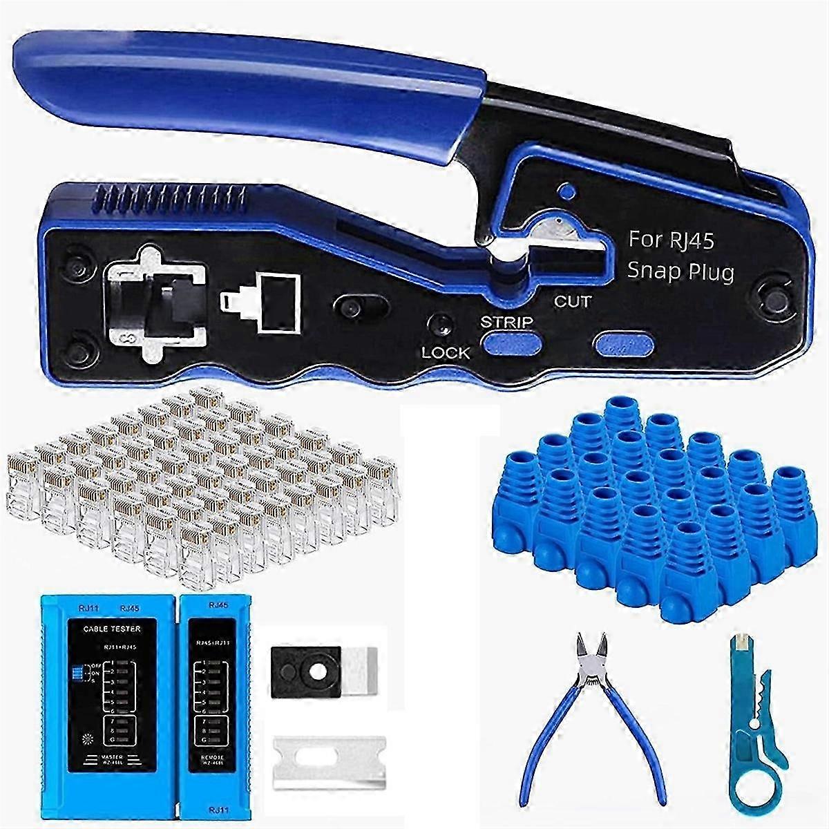 RJ45 Crimp Tool Kit with Ethernet Crimping Function and Wire Crimper for Cat5, Cat5e, Cat6 & Cat6a 8P8C Network Cables
