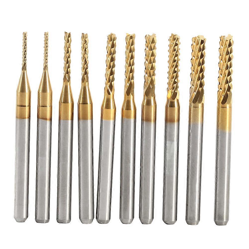 10pcs 1.0-3.0mm Titanium Coated Cemented Carbide CNC End Mills