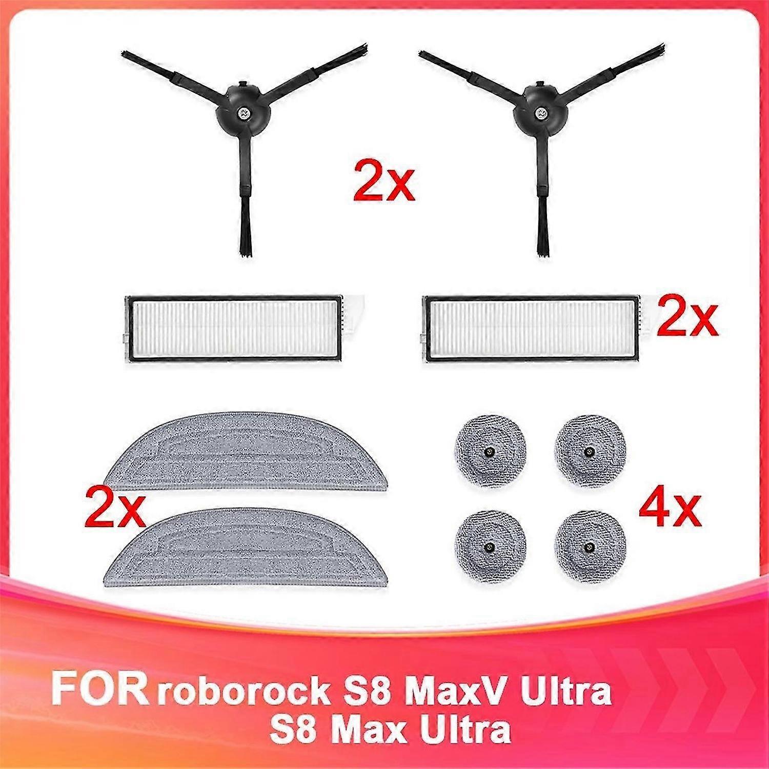 Accessory Kit for Roborock S8 MaxV Ultra & S8 Max Ultra: Side Brushes, Filters, Mop Cloths