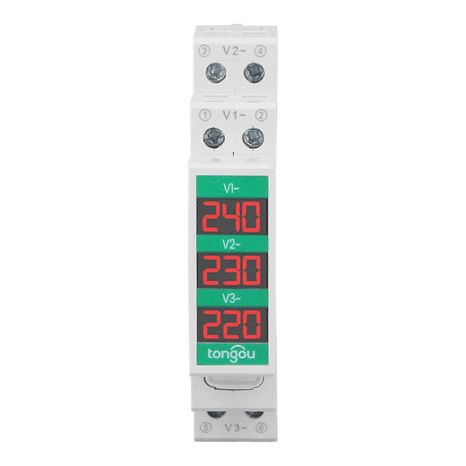 3 Phase AC Voltmeter Din Rail Mount LCD Digital Display Voltage Meter Electric Power Meter 60450V