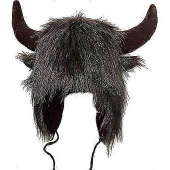 Buffalo Hat met hoorns harige oorkap Winter hoeden Buffalo masker hoofd bizon gezichtsmasker pluizig oor hoofddeksels oorflap hoed Premium cadeau voor mannen / vrouwen Cs