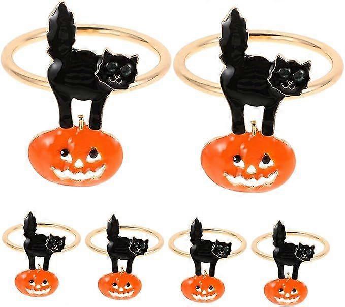 6pcs Halloween Napkin Rings Round Pumpkin Cat Napkin Holders Reusable Party Decorations for Dining Table