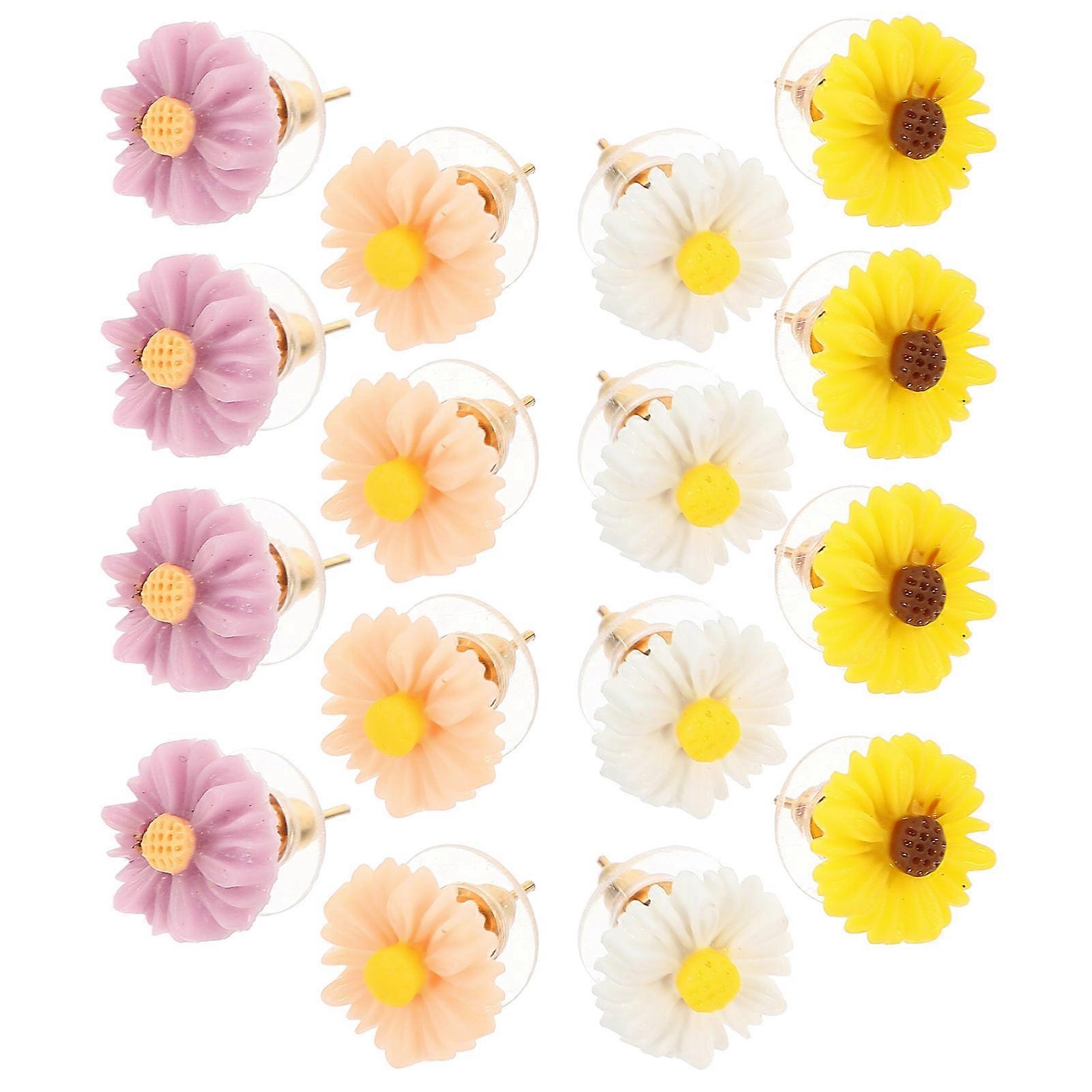 Flower Earrings Daisy Ear Studs for Decor Use 32Pairs Assorted Color Resin Alloy