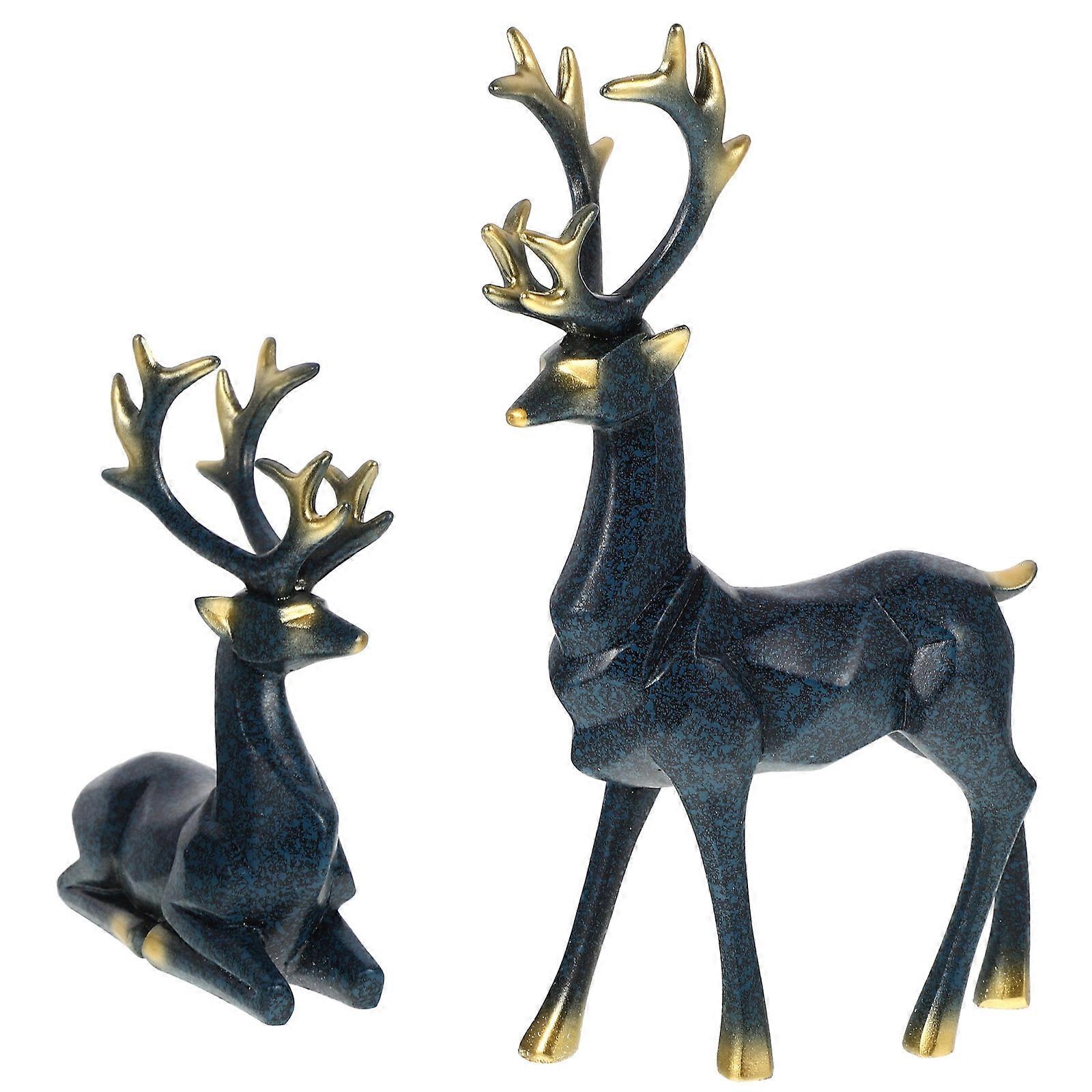 Blue Elk Resin Craft Statue for Office Desk Decor 8Pcs Set