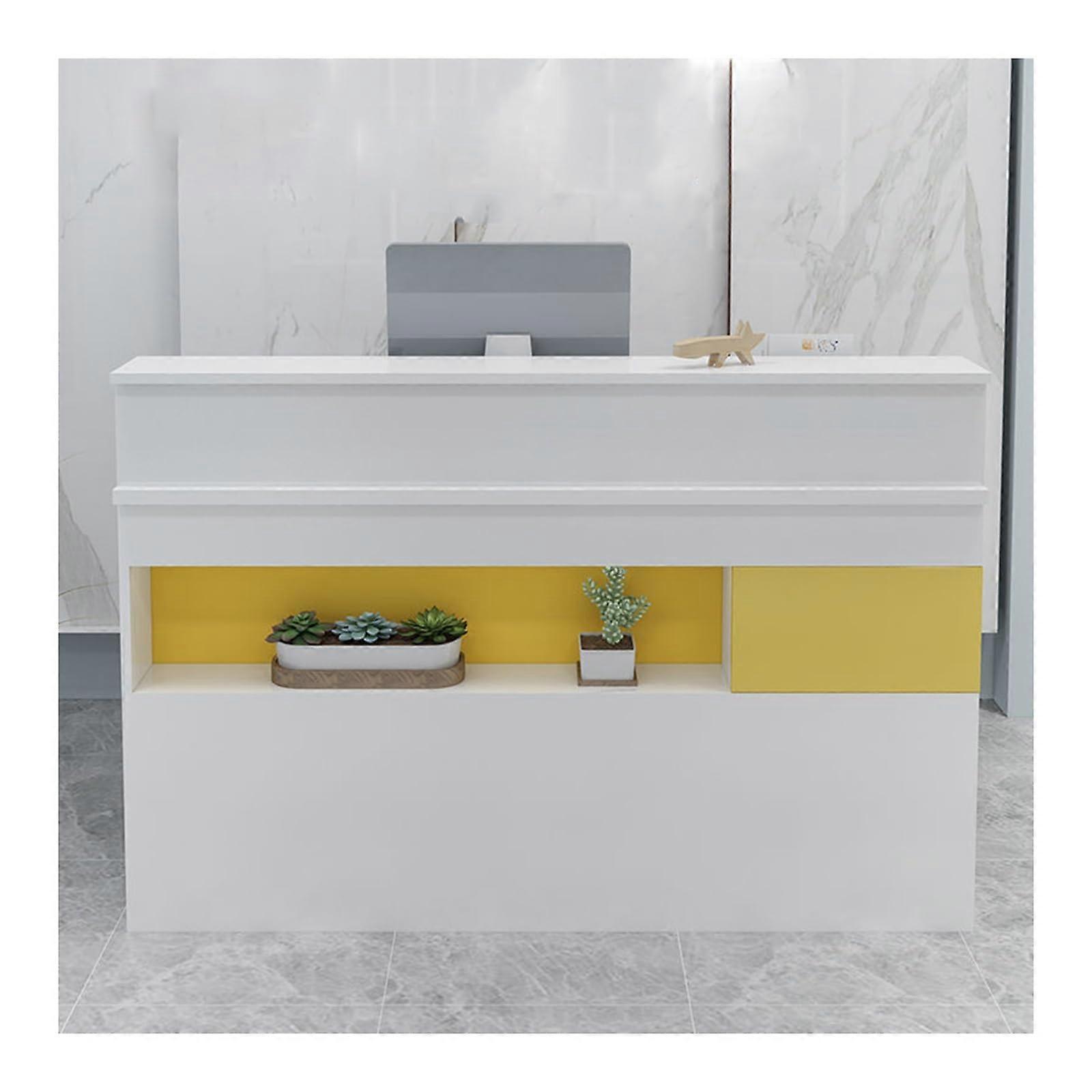 Modern Reception Desk With LED Light Checkout Counter Locked Storage Drawer Easy Assembly Yellow 100 Cm