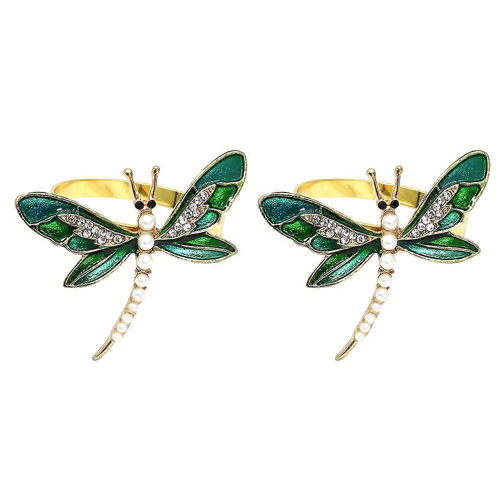 Dragonfly Serviette Ring 2Pcs Elegant Table Decor For Birthday Parties And Casual Gatherings Green Alloy