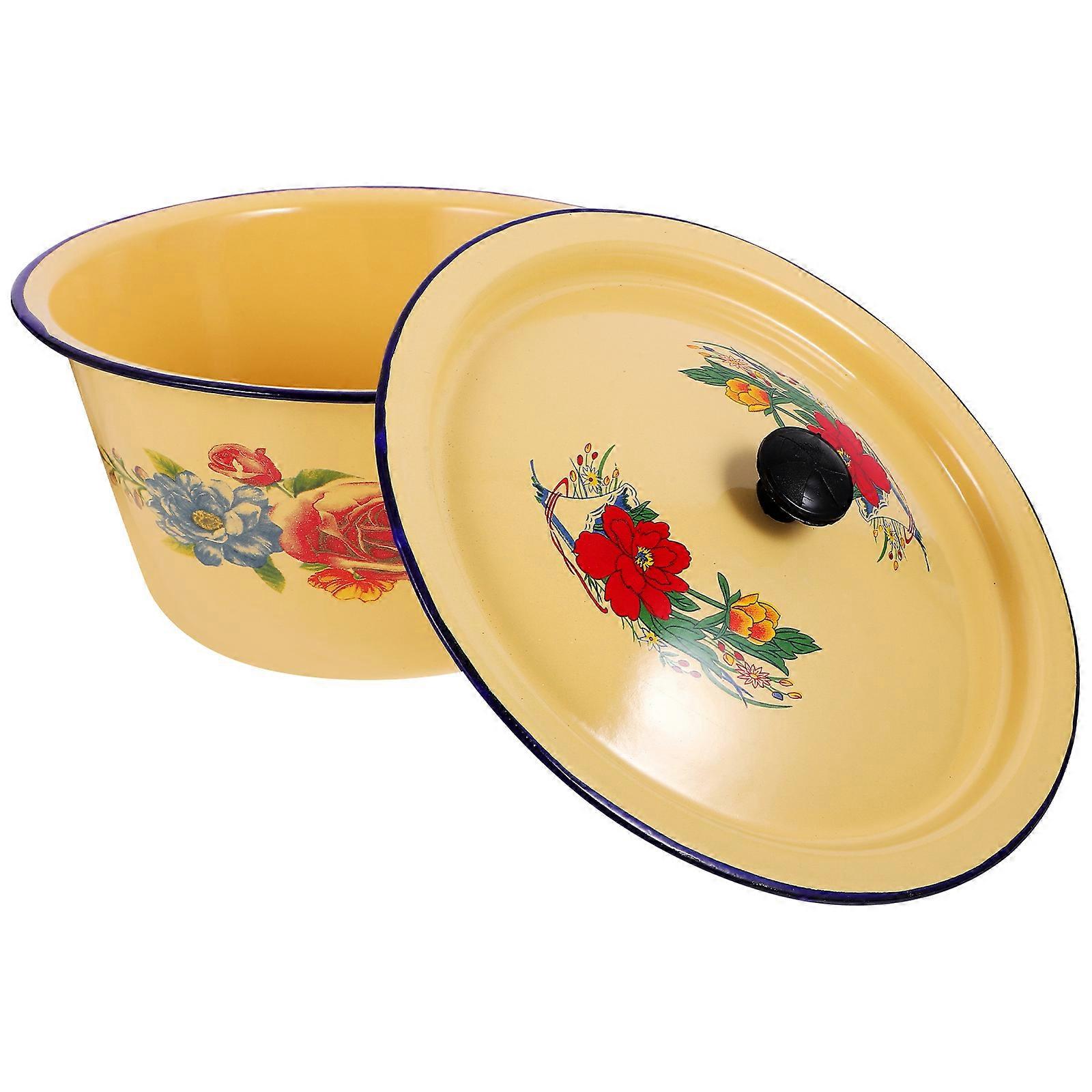 Basin with Cover Enamels Basin for Storage Use 3Pcs Retro Style