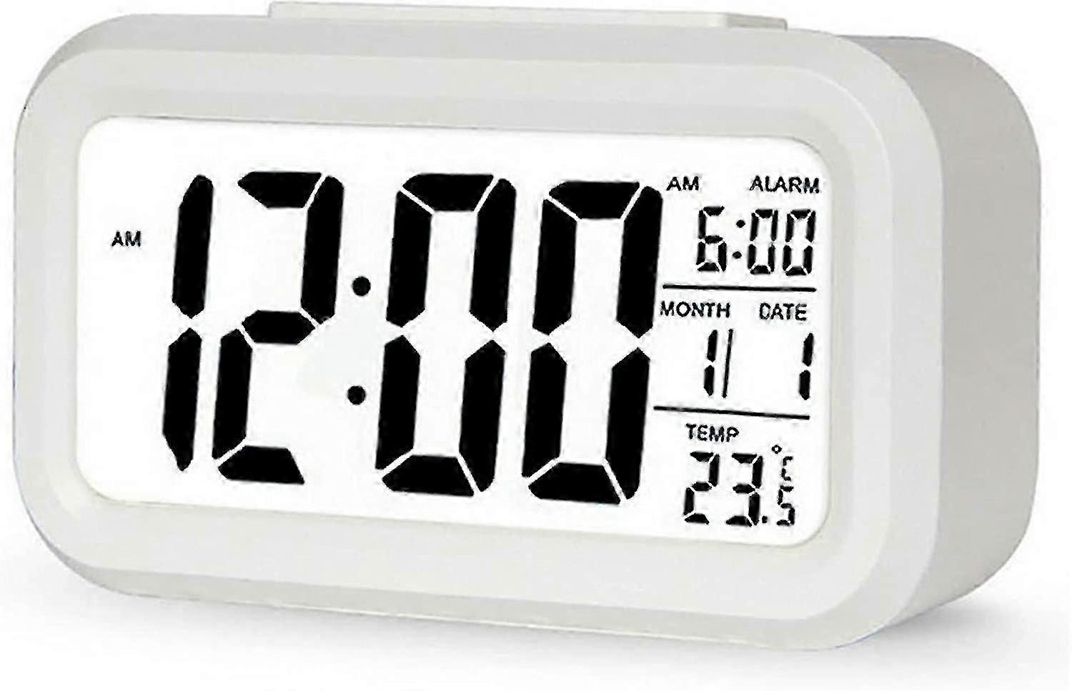 Smart Digital Alarm Clock Led Display With Large Temperature Lcd Display (white)