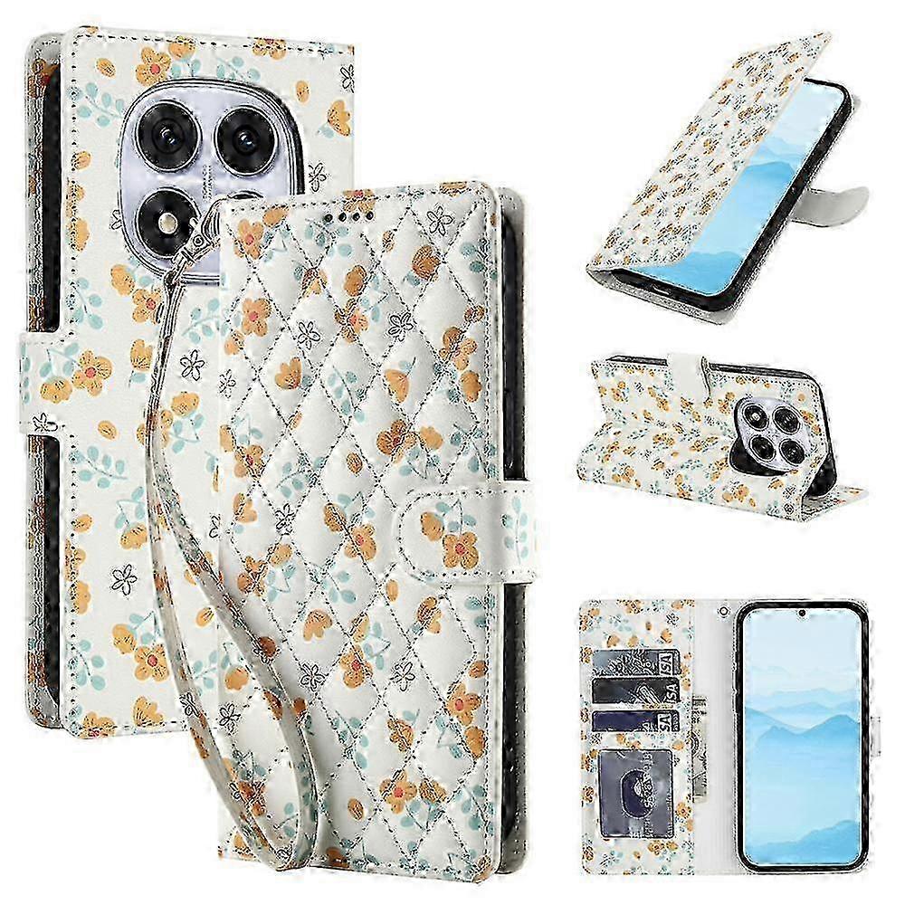 Flower Pattern Buckle Leather Phone Case with Lanyard