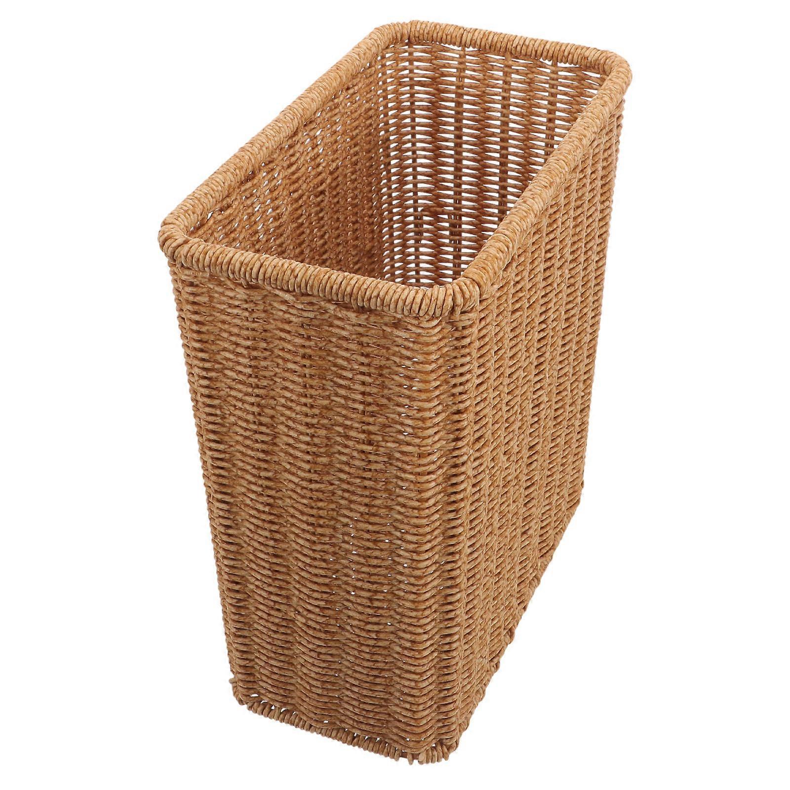 Plastic Woven Trash Basket Versatile Storage Basket for Kitchen 2Pcs Khaki