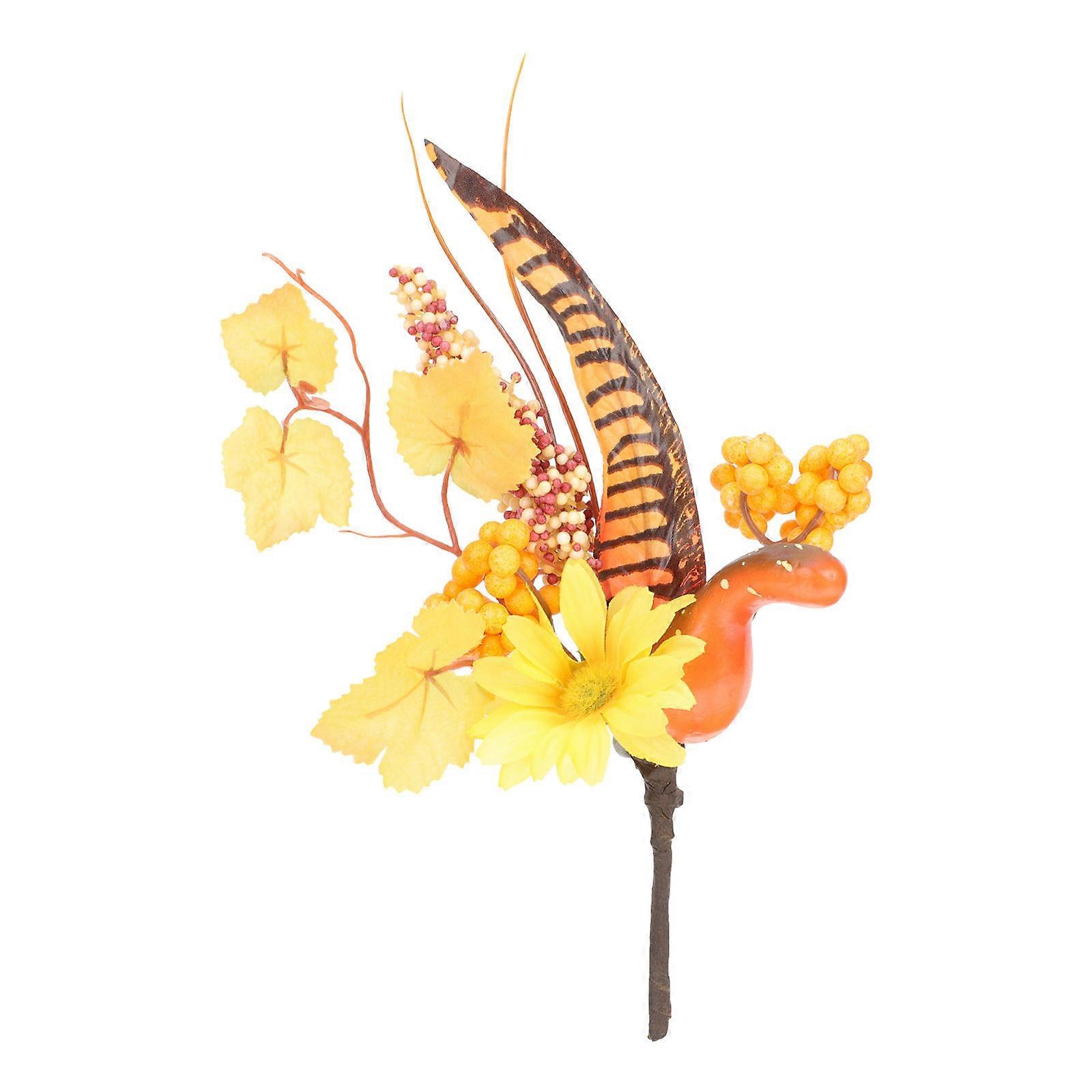 Artificial Maple Leaf Fall Pumpkin Branch for Decor 2Pcs Orange Stems