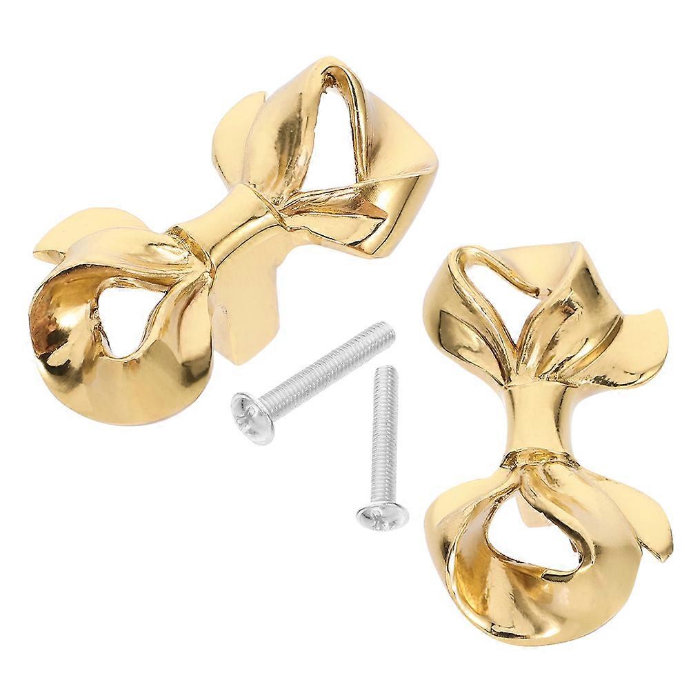 Vintage Brass Drawer Knobs for Kitchen Cabinets Smooth Surface Home Improvement Bowknot Shaped Pull Handle 2Pcs