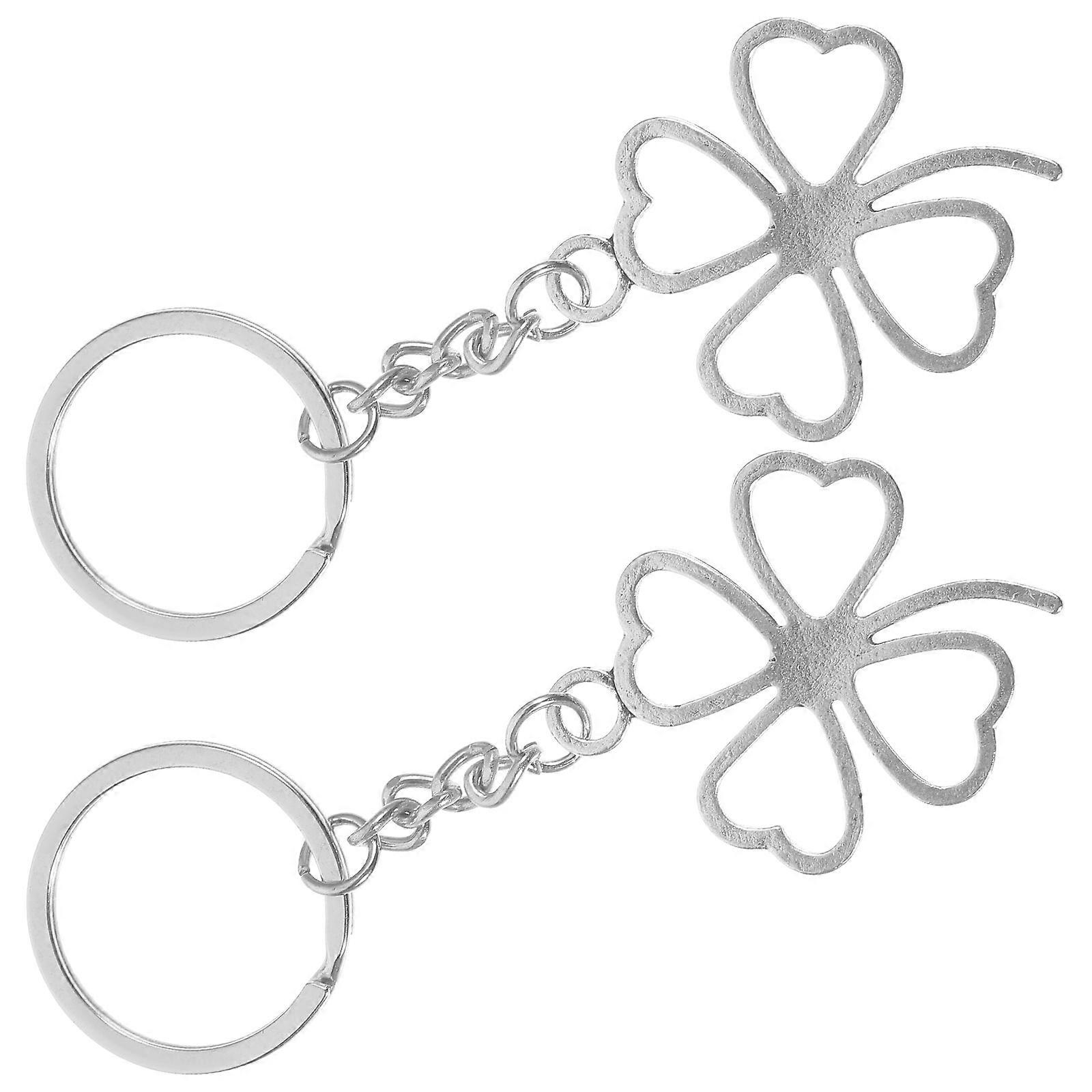 8 Pcs Clover Keyring Decoration Key Hanging Charm Pendant For And Phones In Silver Material