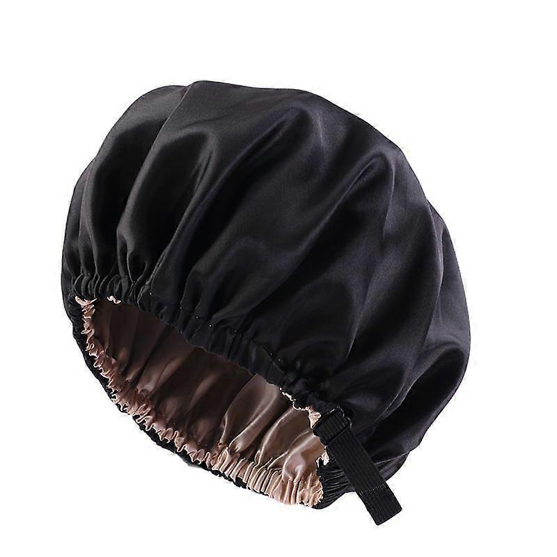 Large Satin Sleep Cap (Black), Invisible Adjustable Closure, A