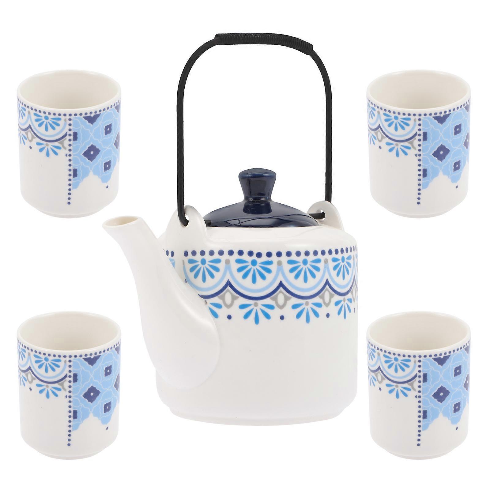 Hotel Tea Serving Pot Ceramic Teapot for Storage 2Sets Blue Handled Set