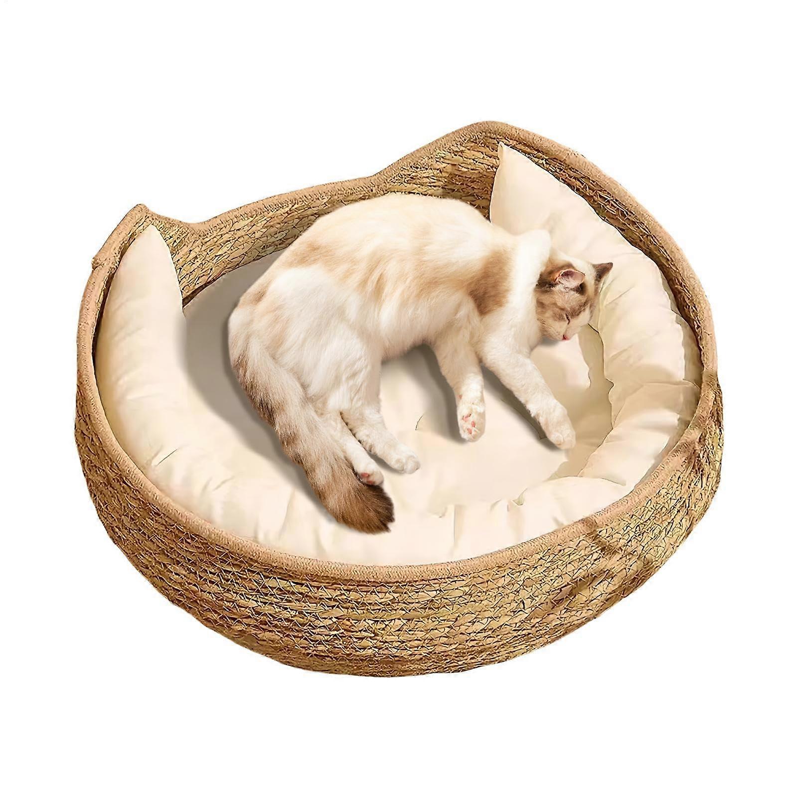 Cat Basket Cotton Rope Round Bed With Pillow For Cats All Breeds Puppy Kitten Soft Weaving