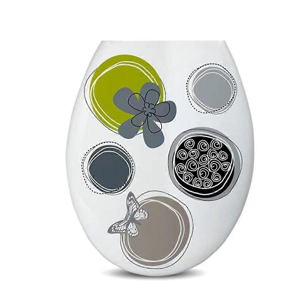 Toilet Seat Universal UType PP Panel Thickened Easy To Assemble Printed Design Replacement Toilet Lid Pastoral